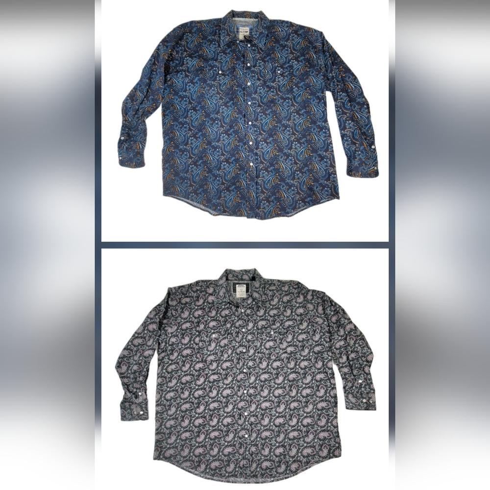 Rough Stock Panhandle Slim Mens Paisley Print Pearlsnap Shirts Set Sz XXL Wester